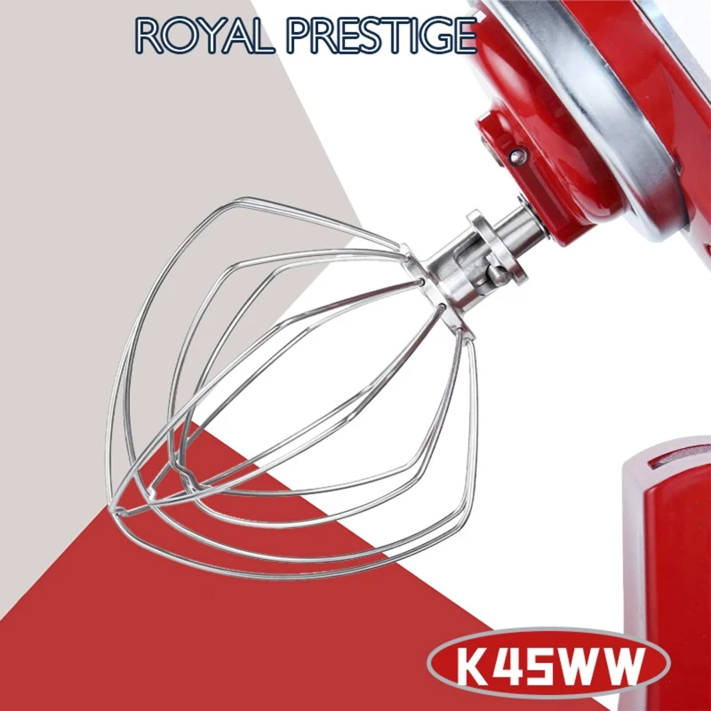 6-Wire Whip Stainless Steel Egg Cream Beater Cakes Mayonnaise Whisk for KitchenAid K45WW Mixer Upgrade Accessory