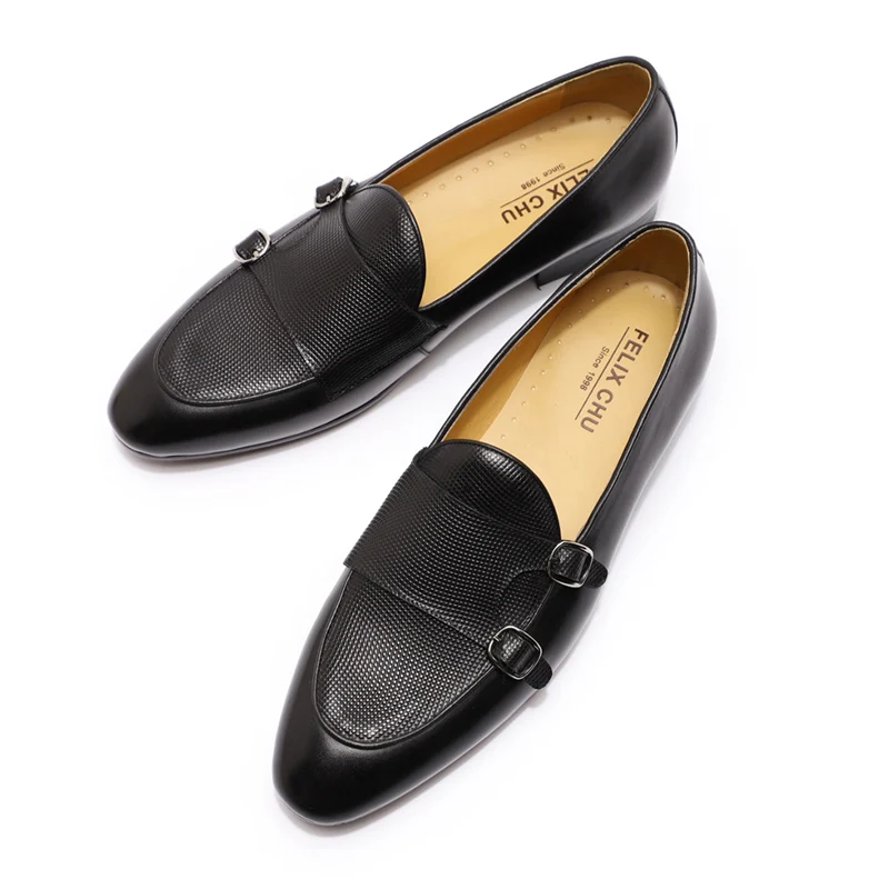 Mocasines de piel auténtica para zapatos de vestir informales con correa de monje, para boda fiesta, color negro primavera y otoño|Zapatos formales| - AliExpress