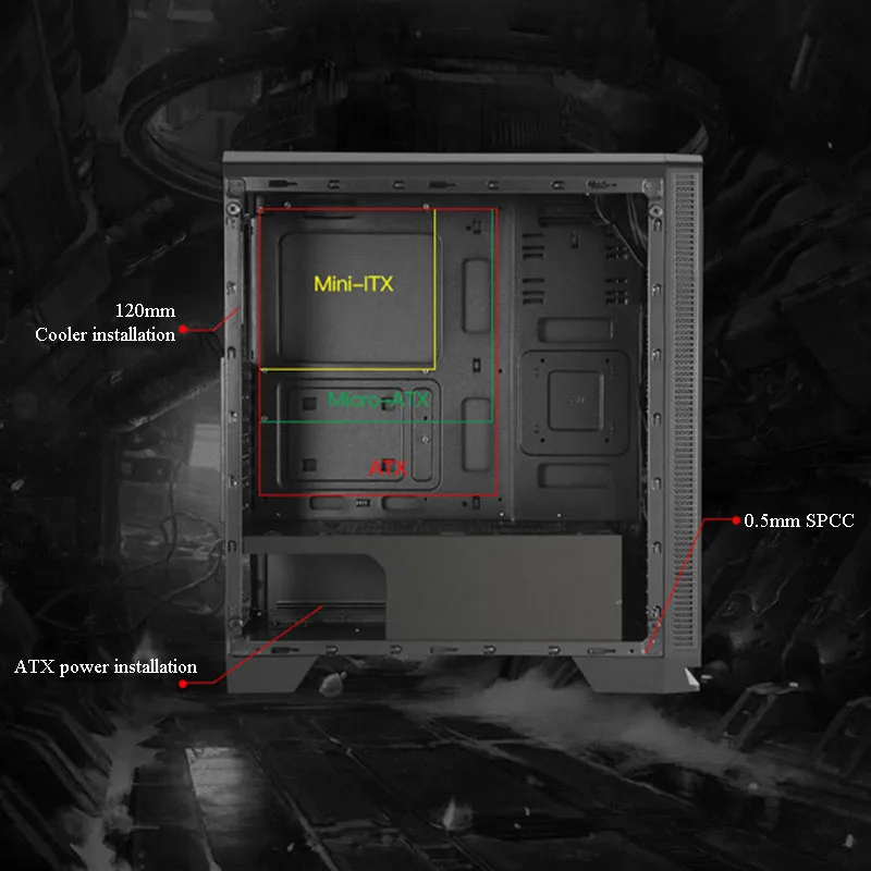 Easy DIY Mid-Tower ATX Computer Case USB3.0 Gaming Gamer Mute Side Transparent Desktop Cases Support M-ATX/ ITX Motherboard