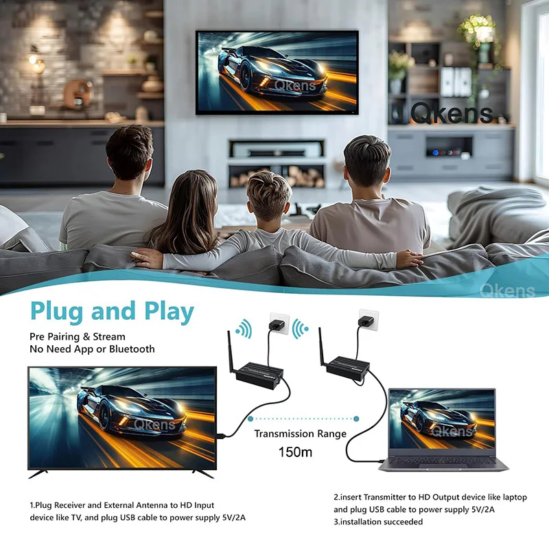 150M Wireless Video Transmitter and Receiver HDMI Extender Display Adapter Scree