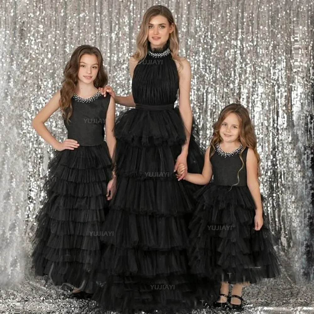 

Momther and Kid Tulle Matching Dress for Brithday Party Ball Gowns Ruffles Layered Beaded Pleated Mommy and Me Family Look Dress