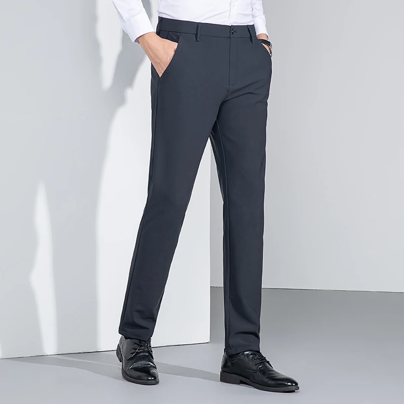 

Men Elegant Suit Pant Black Blue Gray Business Casual Trousers Nylon Spandex Blended Fabric Comfy Office Work Pants Smart Casual