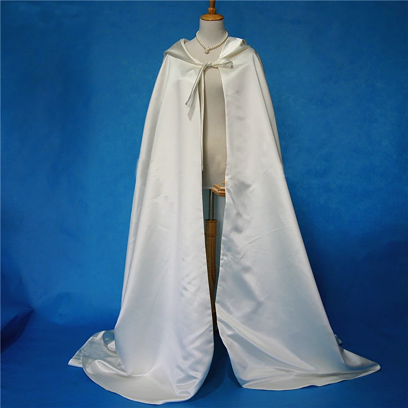 Long Wedding Cape Bridal Cloak Satin Hooded Cape Shawl Coat Costume Cosplay Party Wrap Custom Made Colour