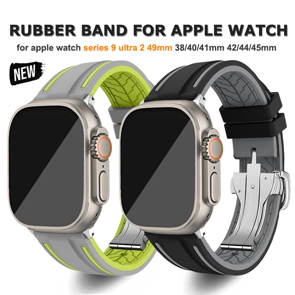 

Rubber Band For Apple Watch Ultra 2 49mm Series 9 45mm 44mm Silicone Strap For iWatch 8 7 6 5 4 se 42mm 41mm 40mm 38mm Bracelet