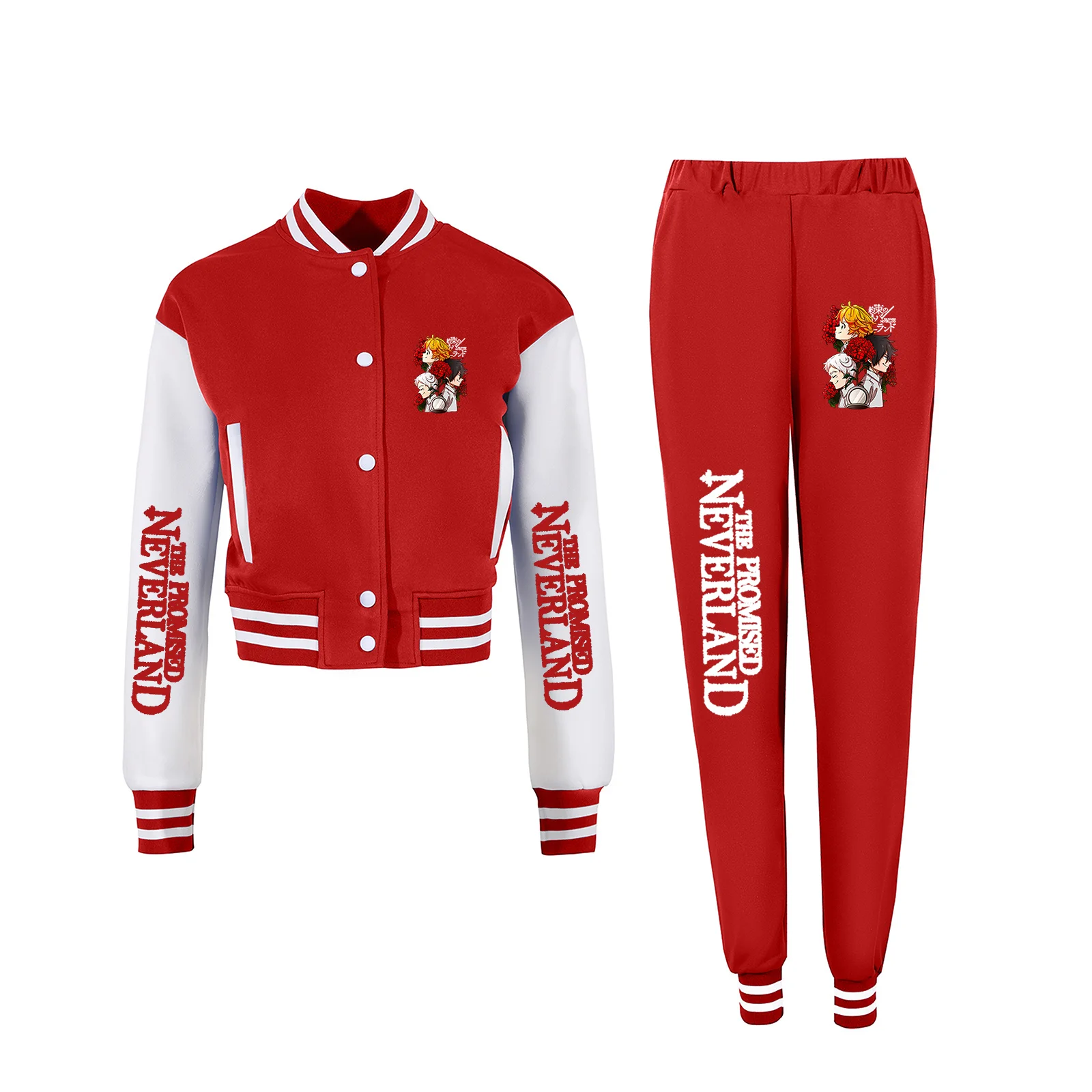 The Promised Neverland Anime Baseball Jackets Pants Suit Cosplay Cute Sweet Girl Women Sportswear Tracksuit Outfits the promised neverland anime baseball jackets pants suit cosplay cute sweet girl women sportswear tracksuit outfits