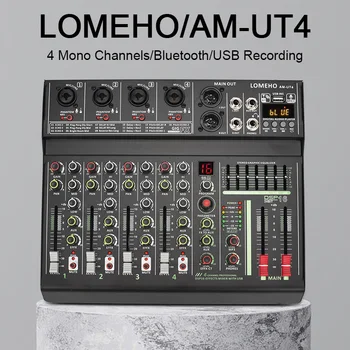4 채널 모노 오디오 믹서, 7 밴드 EQ 16 DSP 믹싱 콘솔, 개별 48V 팬텀 파워 USB 플레이, 레코드 프로 사운드 테이블 AM-UT4