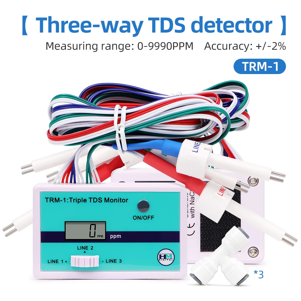 TDS-Monitor, dreifaches TDS-Messgerät, PPM-Wasserqualitätstester, 0–9990 PPM für Aquarien, Hydrokultur, Trinkwasser, 3/1 Sonde optional – Detail 4
