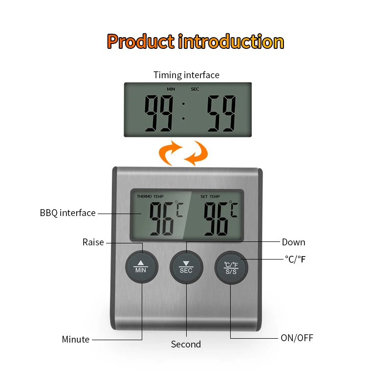 Kitchen Digital Cooking Thermometer Meat Food Temperature For Oven BBQ Grill Timer Function with Probe Heat Meter for Cooking digital thermometer food thermometer bbq thermometer
