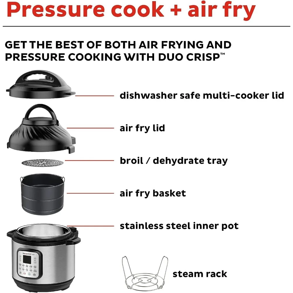 Instant Pot Duo Crisp 11-in-1 Air Fryer and Electric Pressure Cooker Combo with Multicooker Lids that Air Fries, 6