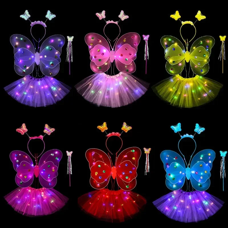 

2-6year LED Children Costume Props Girls Skirts Angel Luminous Wing Flashing Butterfly Skirt Lights Suit Princess Dress Costumes