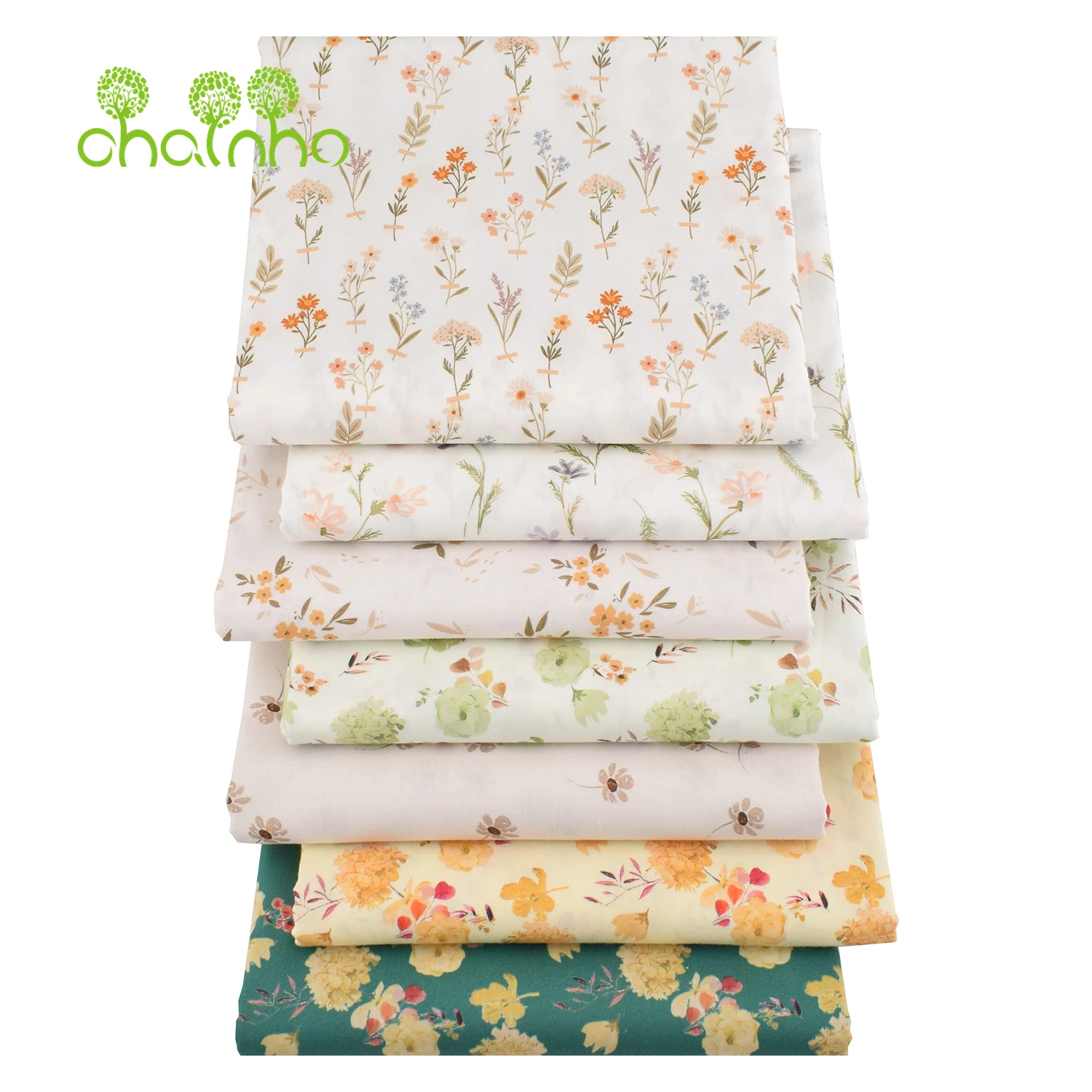 Chainho,Printed Plain Weave Poplin Cotton Fabric,DIY Quilting Sewing Material,Patchwork Cloth,Floral Series,2 Sizes,15PC229