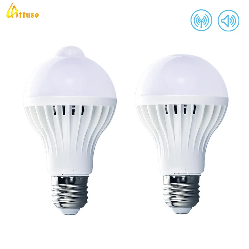 LED Bulb Motion Sensor Lamp 220V Led Bulb 3W 5W 7W 9W 12W E27 Sound+Light Smart Led Infrared Body Lamp With Motion Sensor Lights