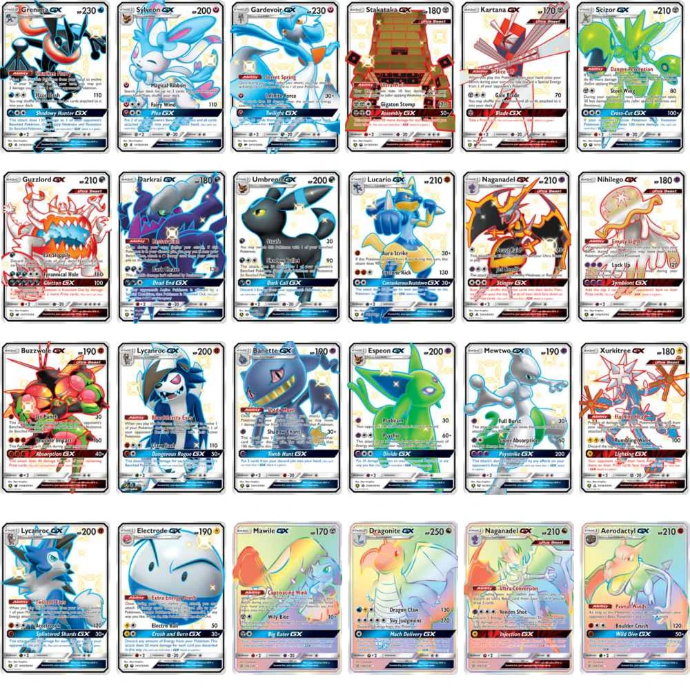 60pcs English Pokemon Flash Cards Trainer Energy Mega GX Vmax EX Tag ...