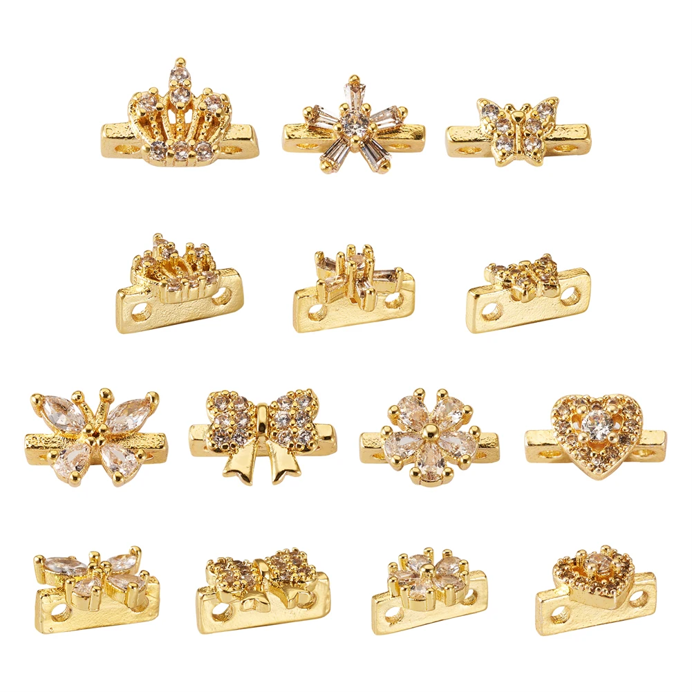 

14Pcs Brass Cubic Zirconia Slide Charms Beads Bowknot Butterfly Metal Spacer Beads for Bracelet Necklace Jewelry Making