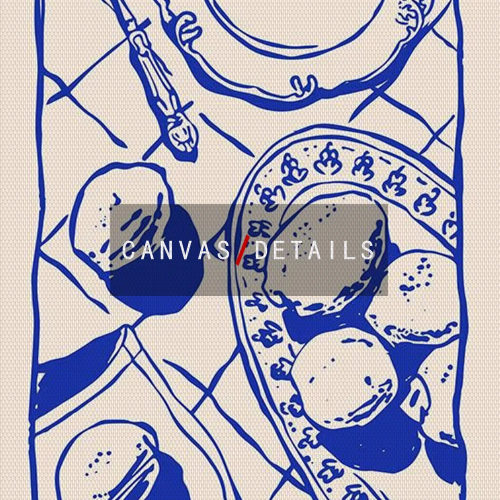 Quadro su tela senza cornice, 1 pezzo, blu, arte murale maximalista, decorazione costiera, stampe Le Musee, estate italiana, retrò, colazione, cibo, bevande C - immagine 5