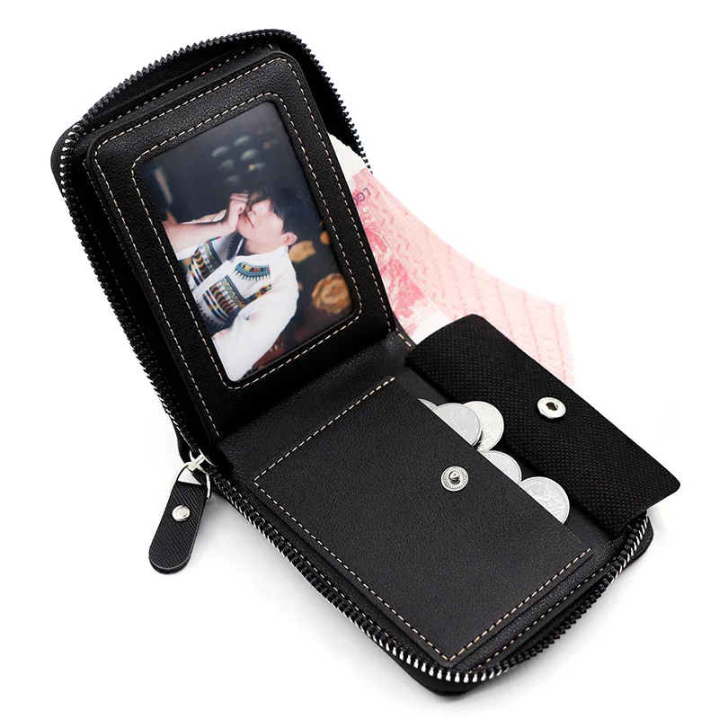 Free Name Engraving New Short Men Zipper Wallets Brand Card Holder Coin Pocket Male Wallet Classic Photo Holder Men's Purses 4