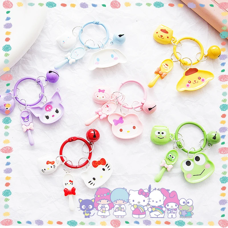 

Sanrioed Pendants Kawaii Key Chain Cartoon Decoration Small Bell Anime Hello Kitty Kuromi My Melody Cute Kids Girls Gift Lovely