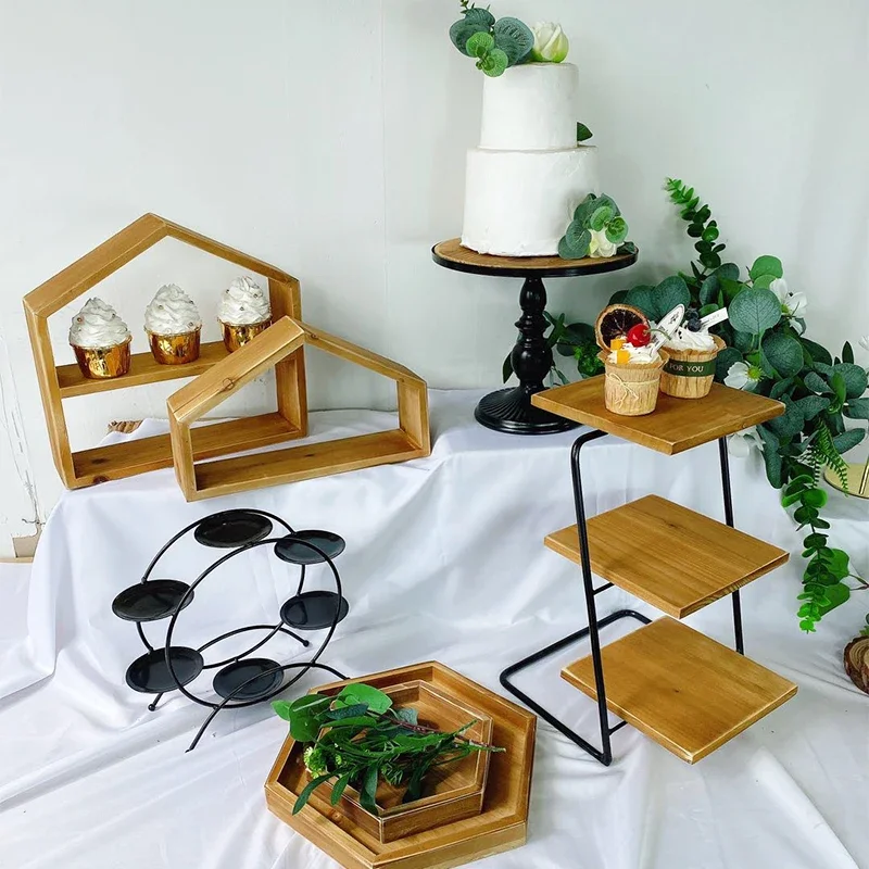 Wood Dessert Cake Stands Sets for Wedding Birthday Baby Shower Party Tableware Cupcake Food Candy Display Plates Tray