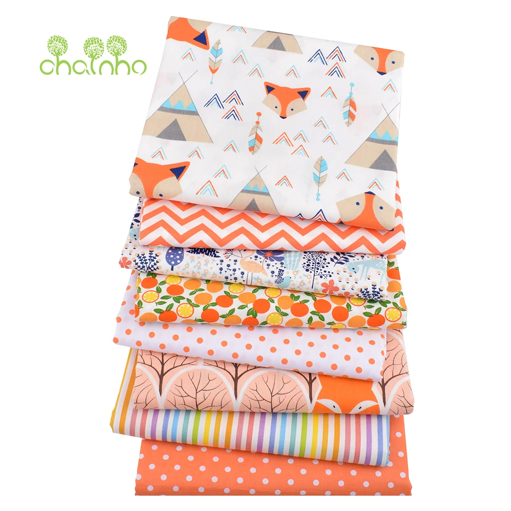 Chainho,Orange Cartoon Series,Printed Twill Cotton Fabric,Patchwork Cloth,For DIY Quilting Sewing Baby&Child Bedclothes Material