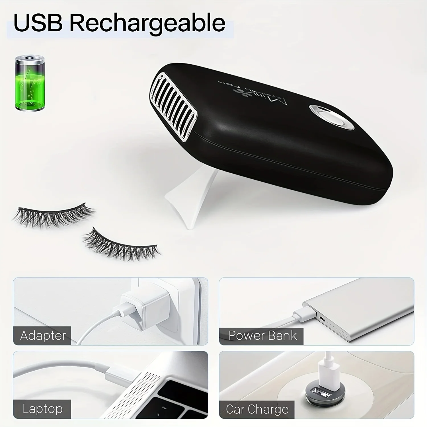 미니 속눈썹 팬 휴대용 속눈썹 연장 팬 드라이어 충전식 USB 팬 3단 속도 조절 냉풍 속눈썹 용품