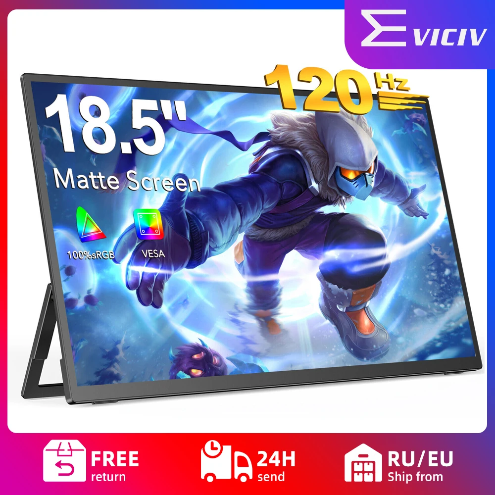 

EVICIV 18,5-дюймовый портативный монитор для ноутбука 1080P HDR FreeSync IPS HDMI USB C 120 Гц игровой дисплей для SAMSUNG DEX Steam Deck Switch Xbox PS5
