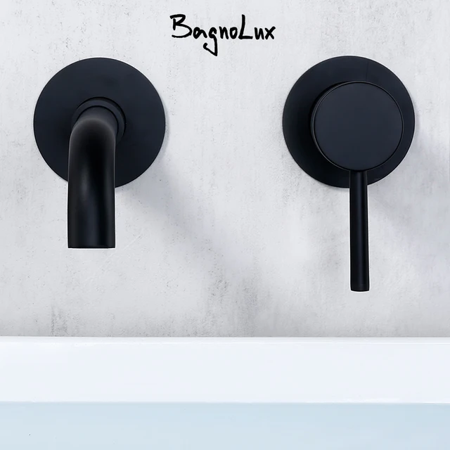 ผนังก๊อกน้ำอ่างล้างหน้า Matte สีดำโมเดิร์นเดี่ยวห้องน้ำ Mixer Tap-Wall Bath ชุดคุณภาพสูง150/210/260มม.Spout 1