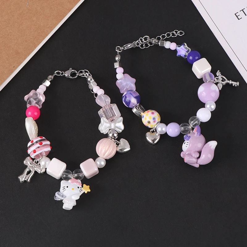 

Kawaii Sanrio ЛЮБОВЬ Hello Kitty бисерный браслет для девочек мультяшный браслет Подвеска рюкзак ремешок украшение праздничный подарок