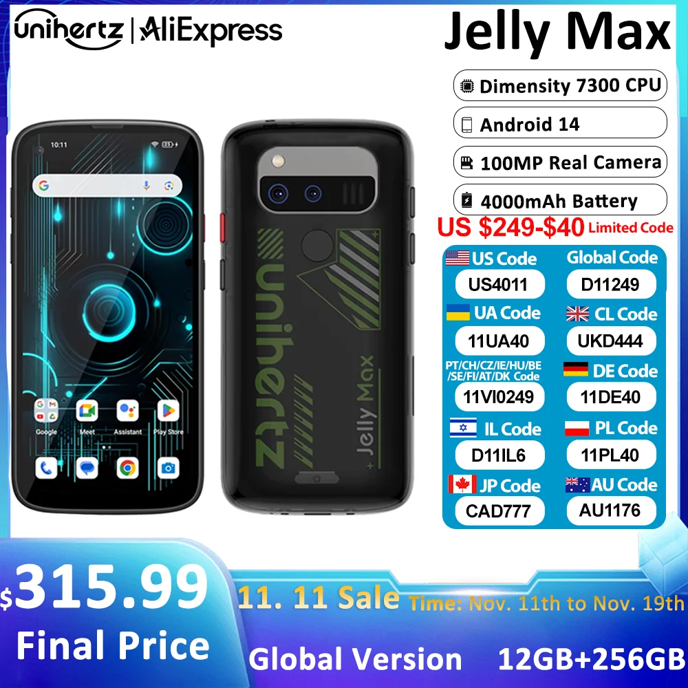 Unihertz Jelly Max 5G Mini Smartphone Android 14 Dimensity 7300