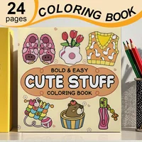BOLD & EASY CUTE STUFF Coloring Book for Adults Cartoon Designs Fashion Style Simple Stress Relief Graffiti Painting Drawing 1