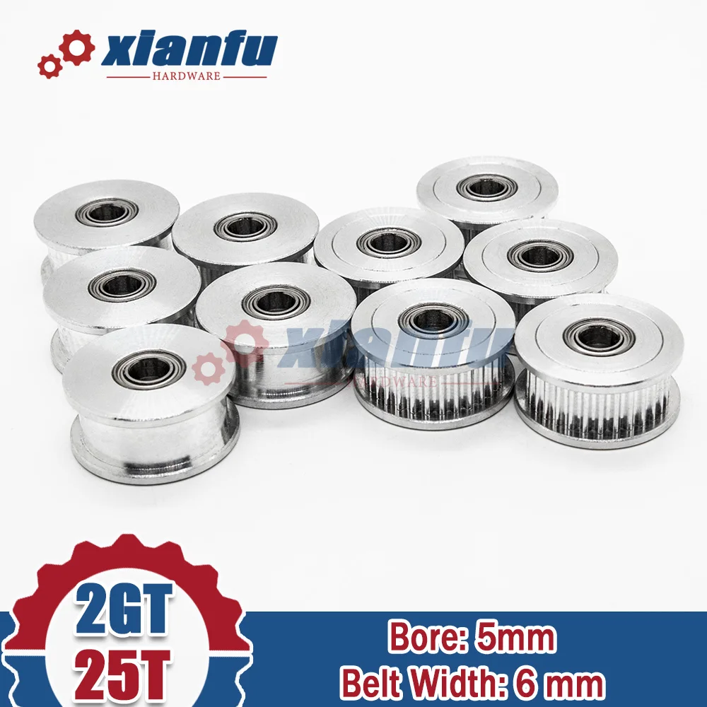 

2/5/10pcs 25 Teeth 2GT Timing Pulley Idler With Bearing Bore 5mm Belt Width 6mm Tensioning Wheel GT2 25T Sheave for 3D Printer