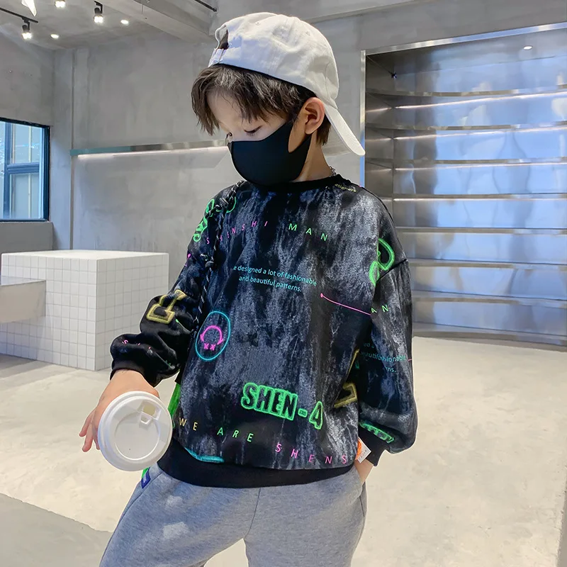 

2022 Autumn Winter Boys Clothes Printed Letters Kids T-shirts Plus Size Loose Cotton T Shirt Round Neck Tees
