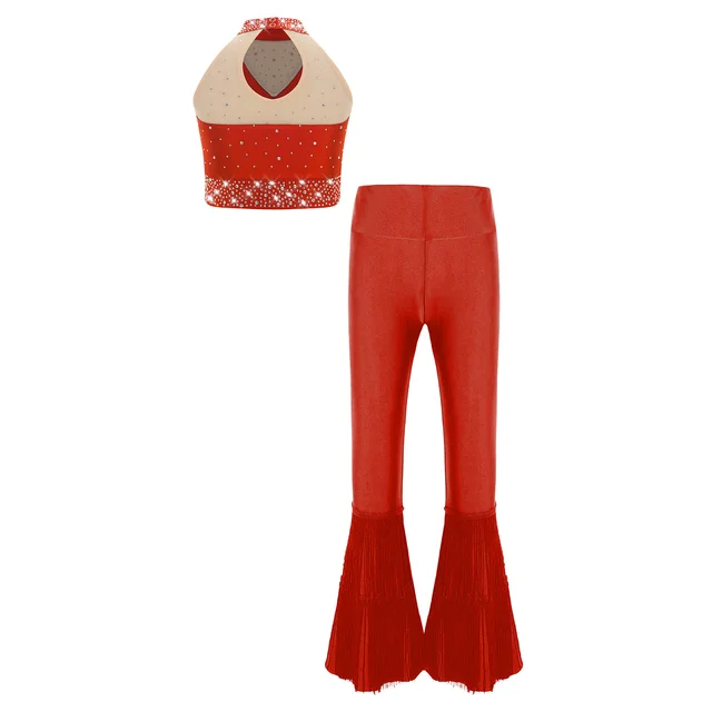 Fringe Sport Women Fringe Dance Competition Costume Tassel Top+skirt Salsa Ballroom Tango Cha Cha Rumba Samba Latin Majorette Dance Uniforms