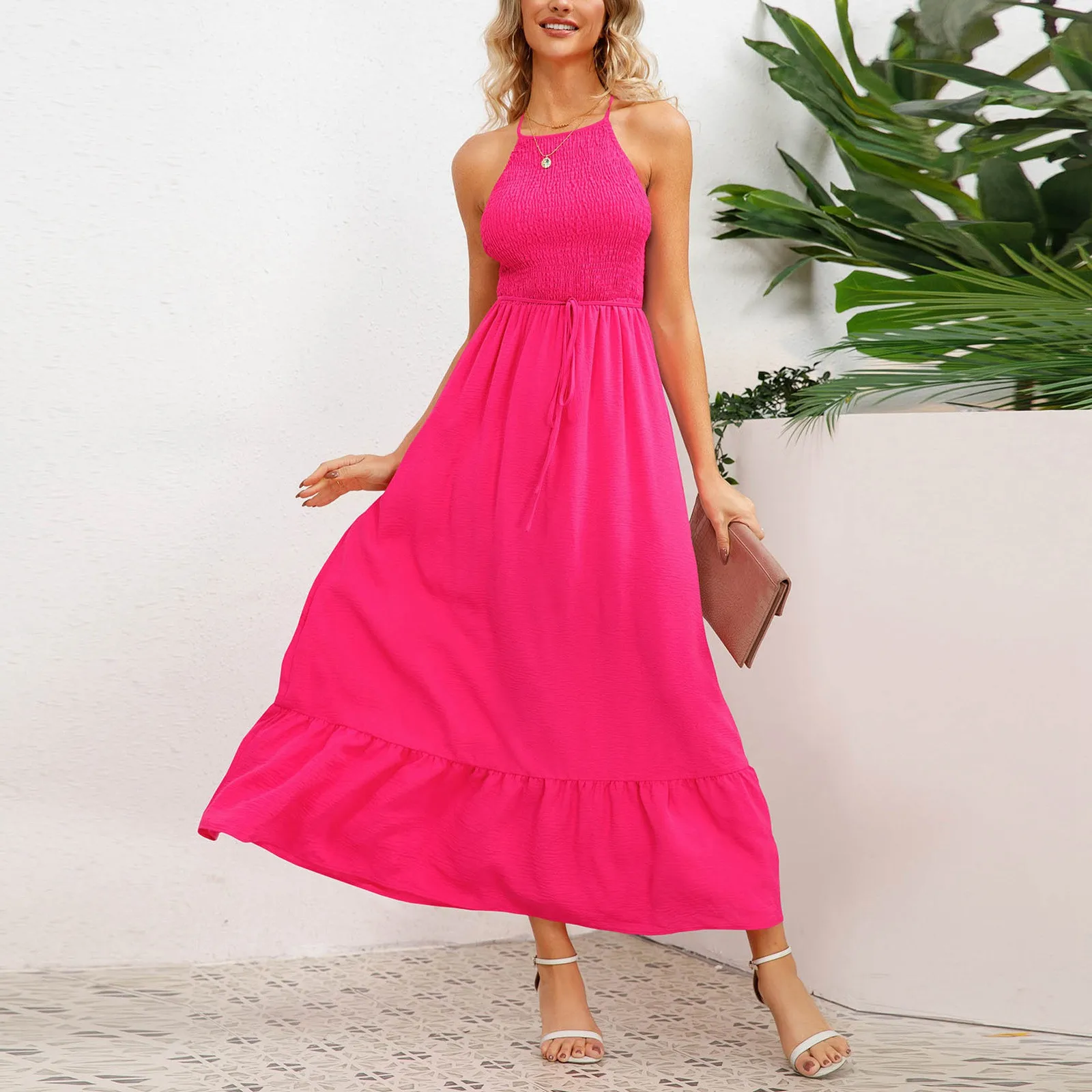 

Summer Ladies Fashion Sexy Solid Color Strap Beach Dress Short T Shirt Dresses for Women