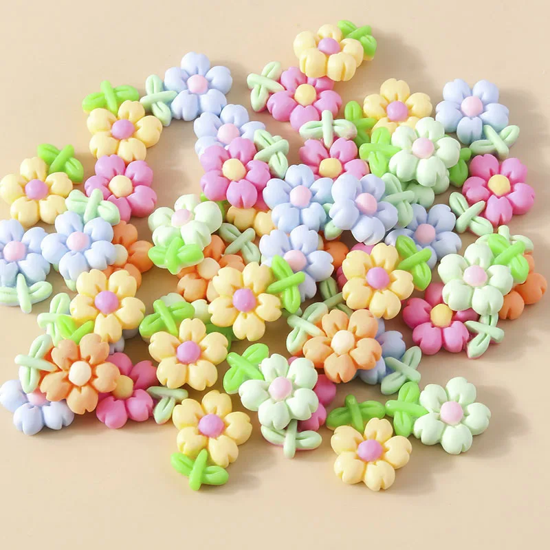Leslie 15 Stück bunte Blumen-Anhänger aus Harz mit flacher Rückseite, Cabochon-Anhänger für Ohrringe, Armbänder, Halsketten, DIY-Schmuckherstellung, Basteln