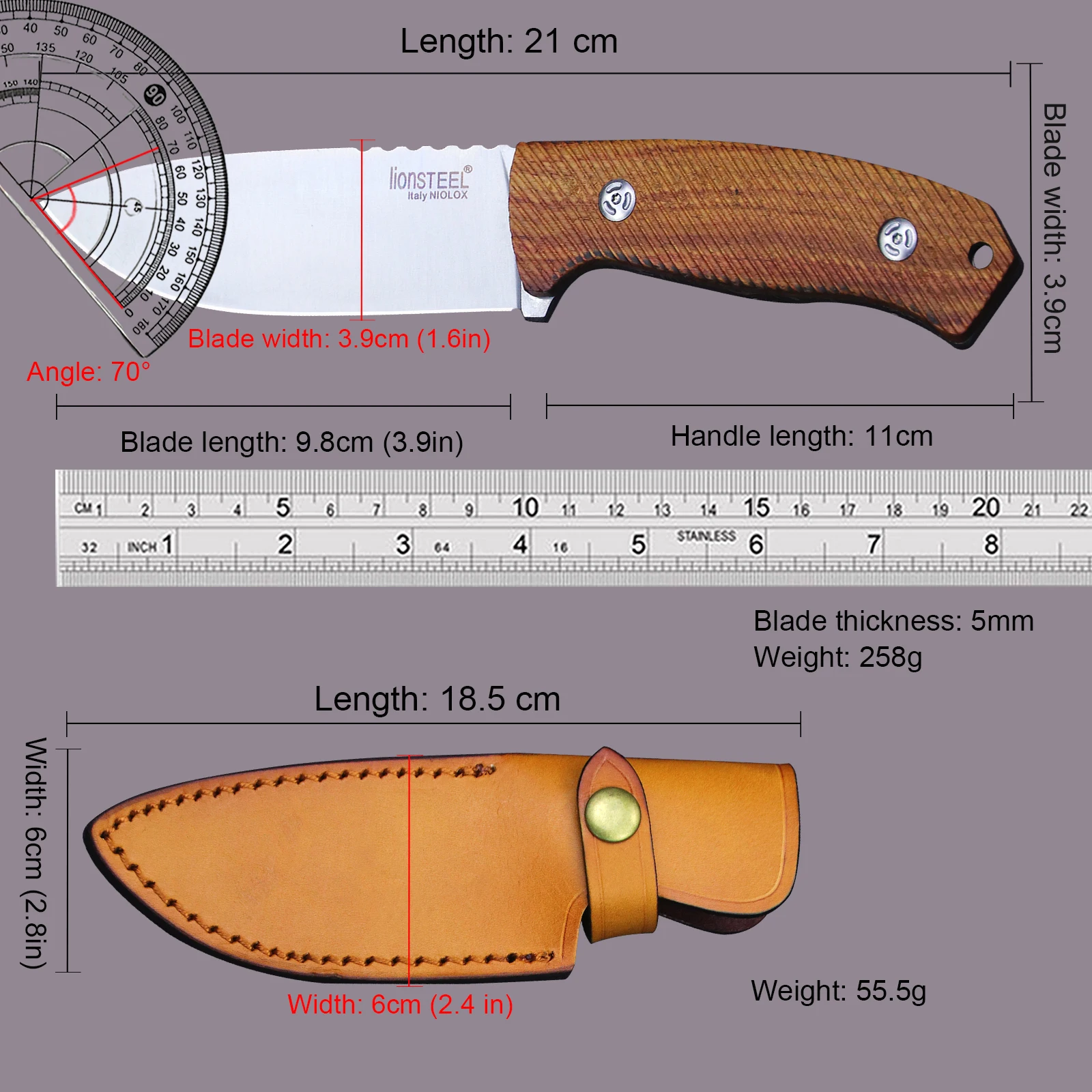 Italy (Lion Steel)M3 Full Tang DC53 steel jungle survival knife, camping EDC tool knife, outdoor hunting knife 5