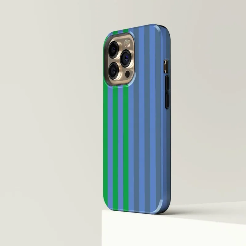 Two-Tone Blue & Green Striped Magnetic Phone Case with Acrylic & TPU Design