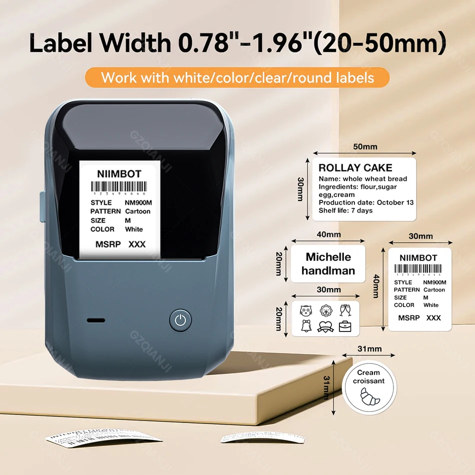 NiiMbot B1 B21 B203 Label Printer 20-58mm Cable Barcode Sticker Self-adhesive Printing Mini Portable Bluetooth Labeling Machine
