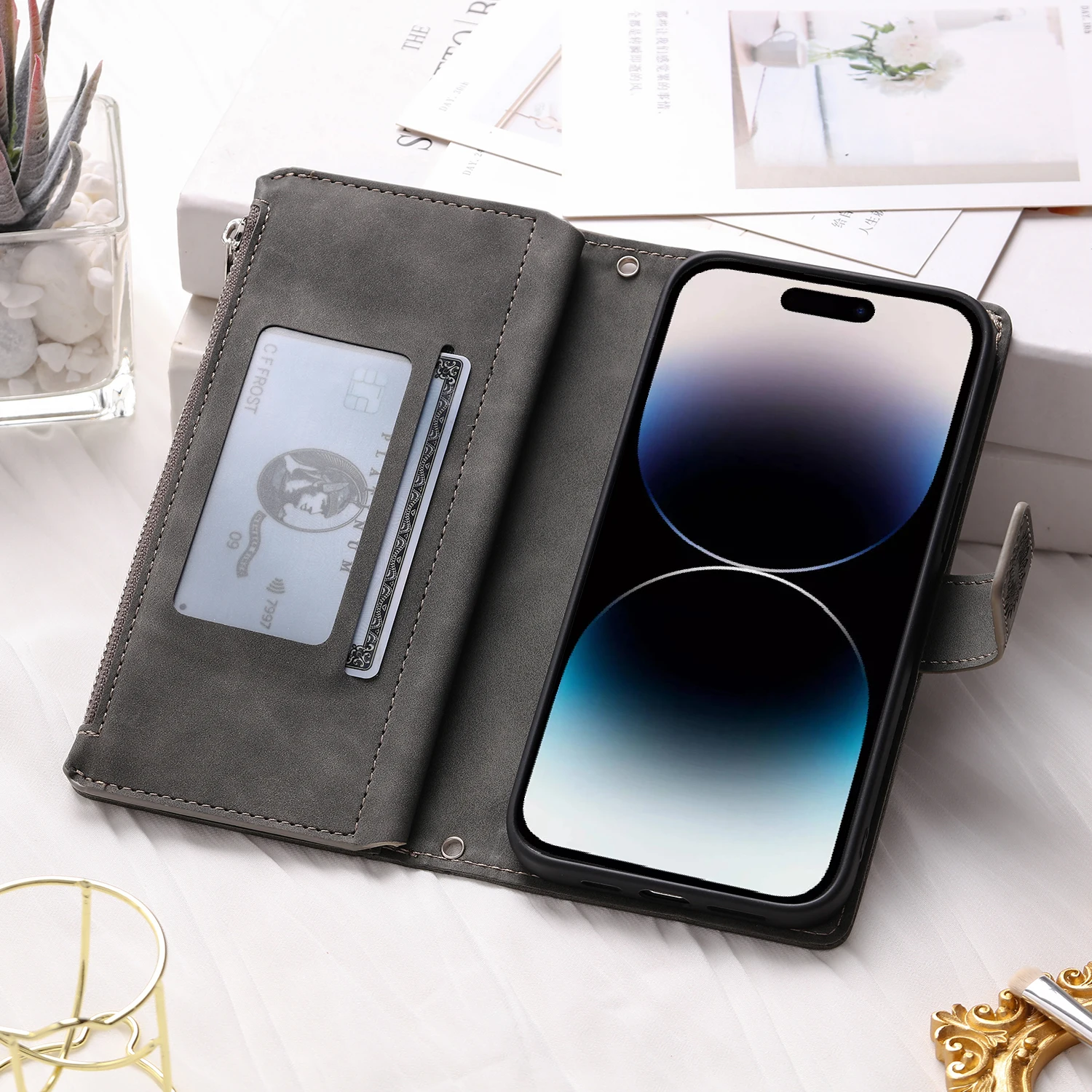 Embossed Leather Flip Case with Card Holder Wallet