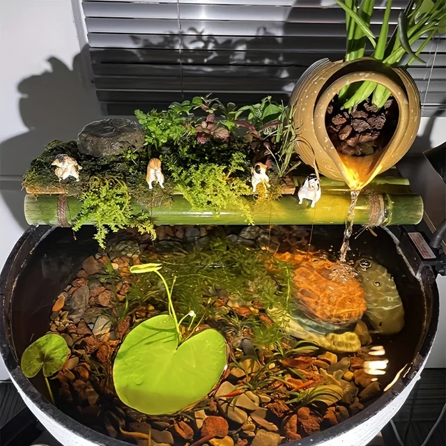 1pc Rustic Fish Farming Tank With Water Lilies, Imitation Stone Lotus Basin For Home Balcony, Courtyard Landscaping 1