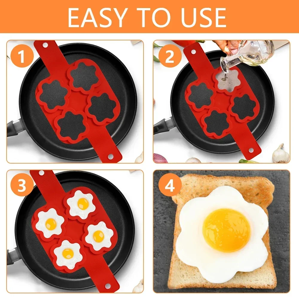4 Holes Egg Pancake Molds Nonstick Silicone Fried Egg Mould Reusable Pancake Maker Baking Omelet Mold Kitchen Cooking Tools egg mold pancake maker omelette maker silicone cooking tools