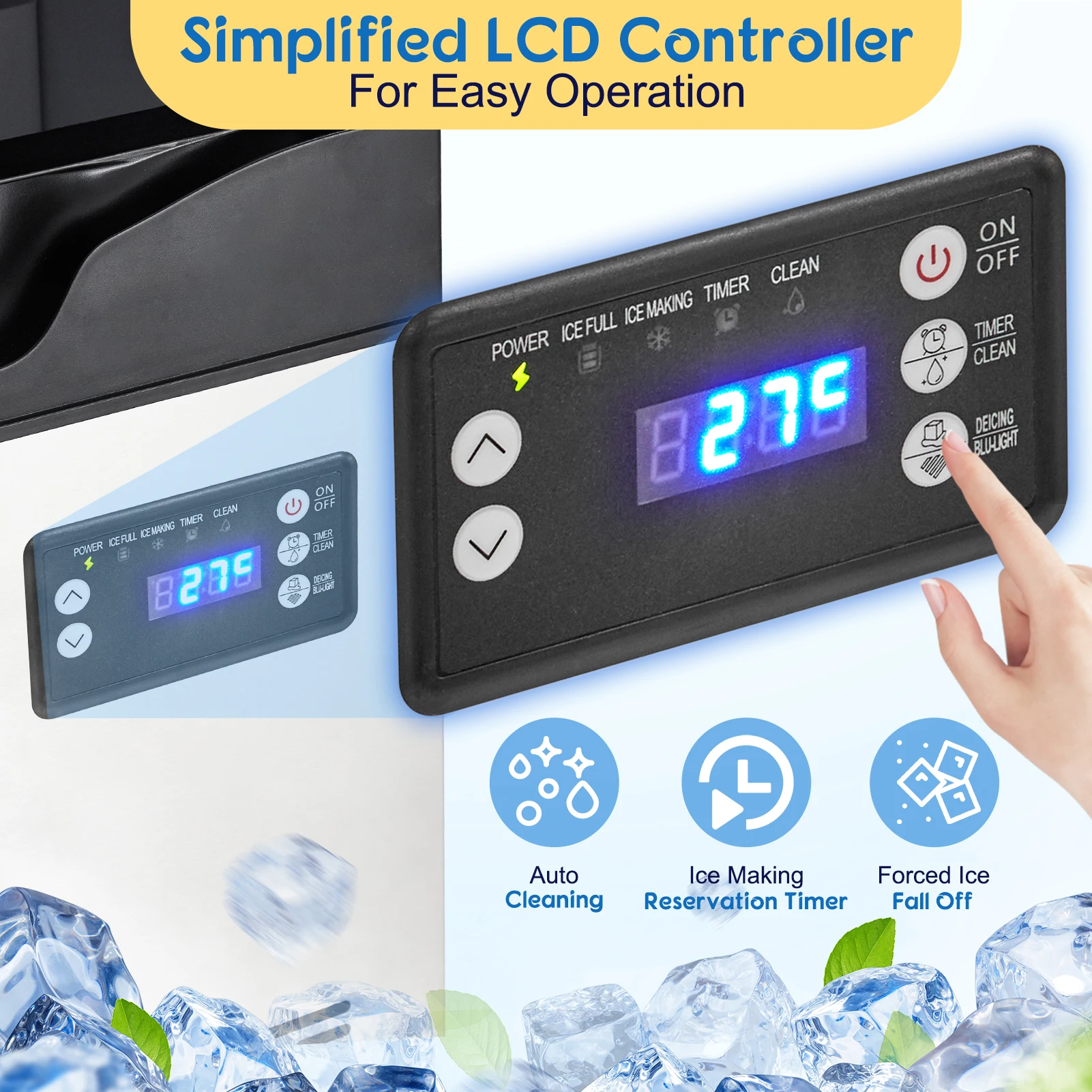 Commercial Ice Maker Machine,Freestanding/Under Counter Stainless Steel Ice Machine,90Lbs/24 Hour with 30Lbs Storage Capacit