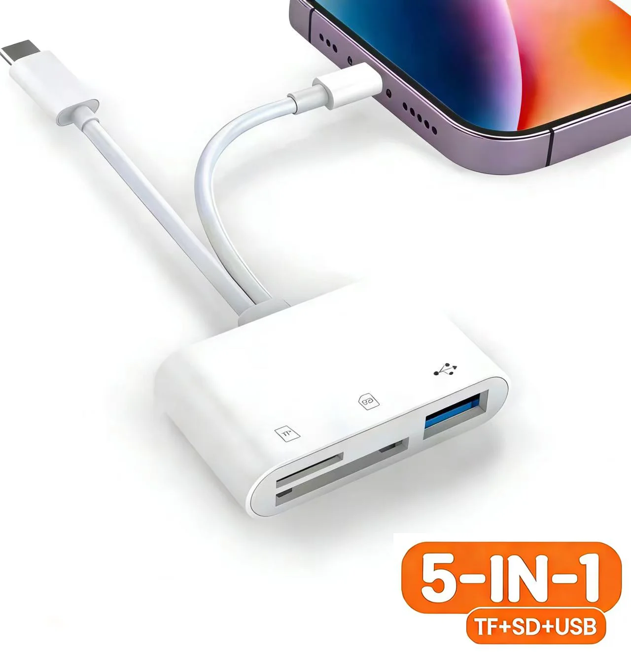5-in-1 SD Card Reader Adapter Lightning/Type C to USB 3.0 Compatible with Lightning iPad MacBook SamsungAndroid MemoryCardReader