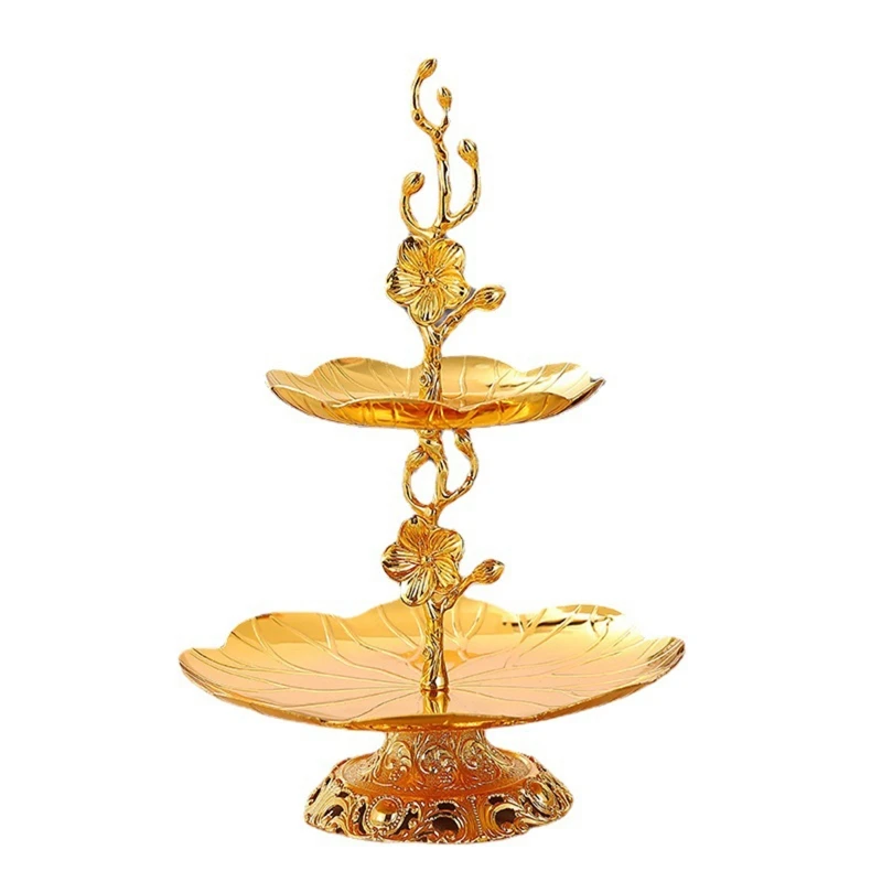 

Golden Dessert Pastry Stand for Creative Fruit Plates Double Layer Cupcake Serving Tower Golden Cake Snacks Serving Tray D08D