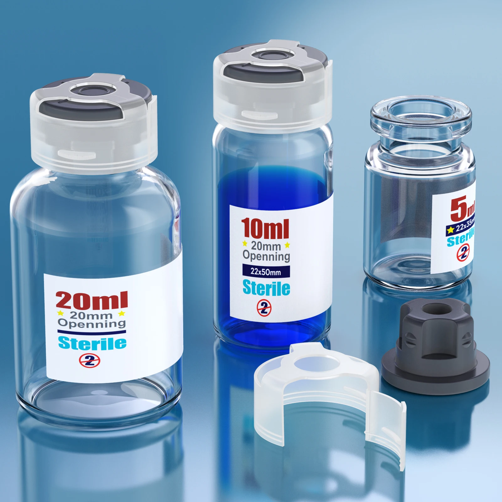 Clear Sterile Glass Vials Locking Cap 13 /20 mm Self Healing Injection Port Buckle Glass Vials sterile Package