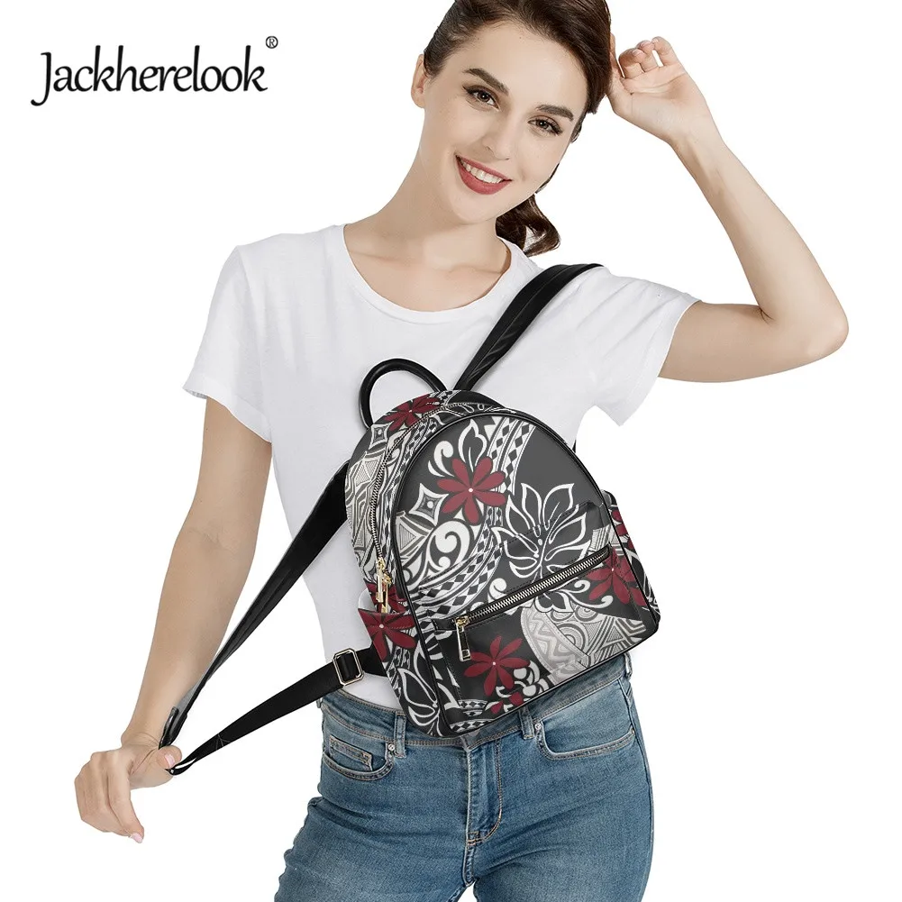 Jackherelook Polynesian Plumeria Print Women Mini Backpack Wallet 2pcs/Set Luxury PU Satchel Girl Small Schoolbag mochila mujer