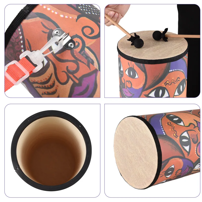 7 Inch Bongo Drums Wooden Drum Handheld Drum Percussion Instrument with Two Drumsticks and Shoulder Strap Holiday Birthday Gift