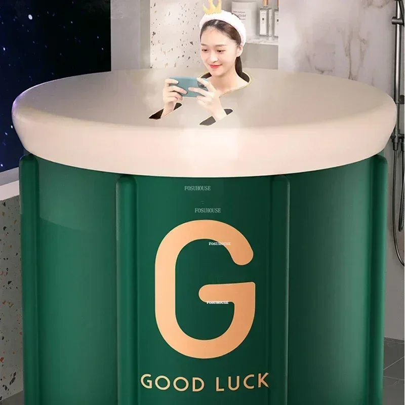 Thickened Ice Bath Bucket Bathroom Adult Folding Portable Bathtubs Bathroom Home Full Body Bath Hot Tub Simple Round Bucket