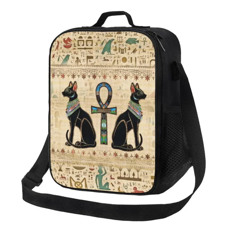 

Egyptian Cats And Ankh Cross Insulated Bag for Women Ancient Egypt Thermal Cooler Lunch Tote Office Work School