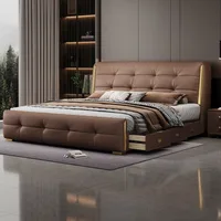 Lit minimaliste rembourré avec rangement, tête de lit double, lit de luxe, tables de chevet uniques, meubles de chambre à coucher 4
