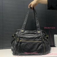 Women's Fashion Retro Tote Bag Soft PU Leather Large Capacity Shoulder Bag Y2K Punk Multi Pocket Crossbody Handbag - Image 3